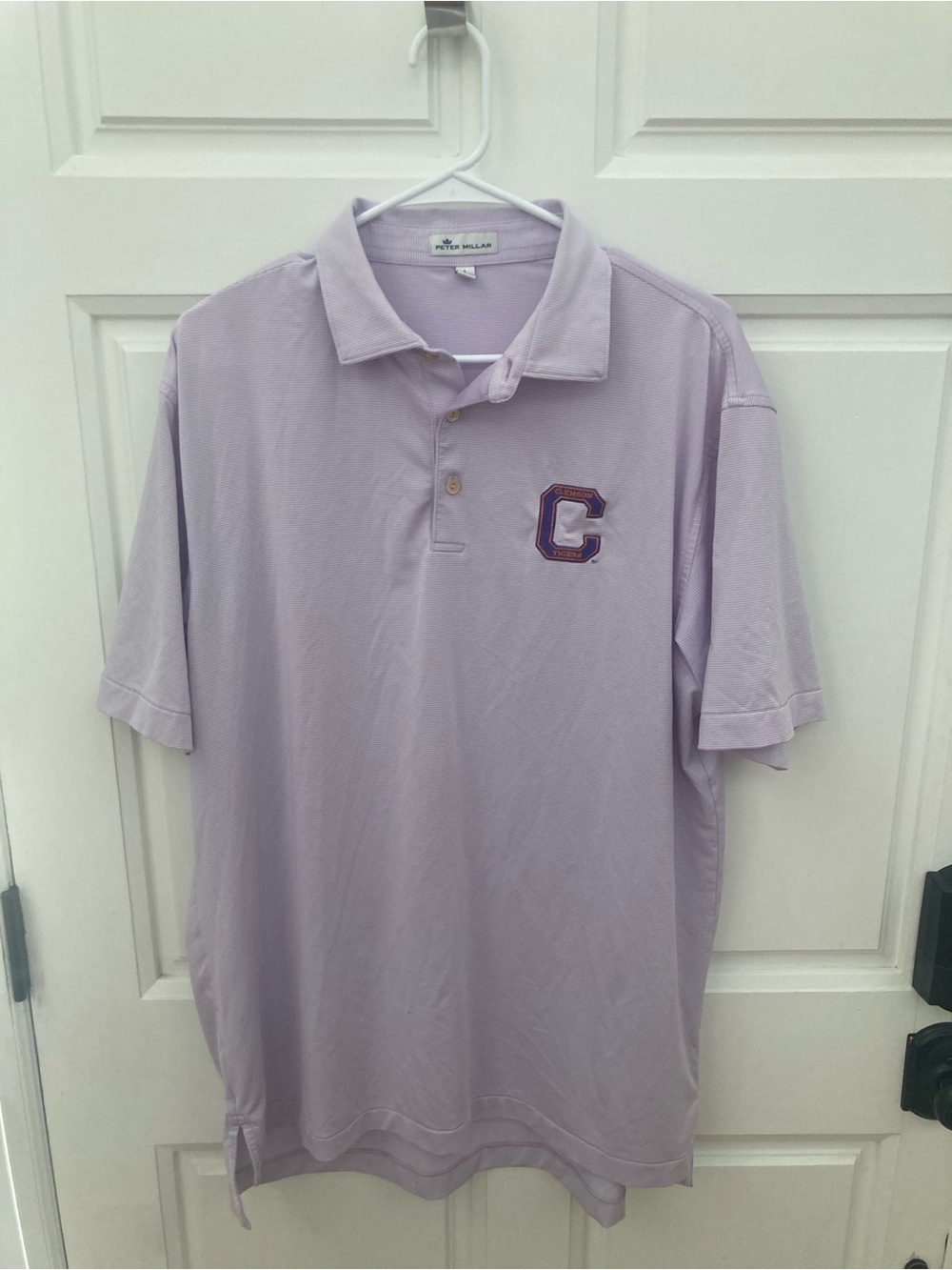 Peter Millar Light Lavender Polo Shirt - Embroidered Clemson University C Patch